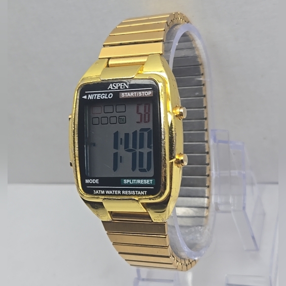 Mens Rare Unique Vintage Aspen Niteglo Digital Watch Gold Tone New Battery - Picture 2 of 11